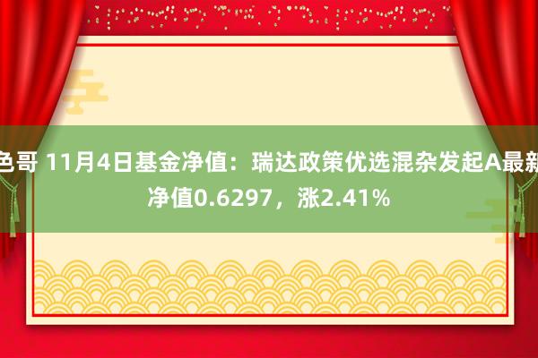 色哥 11月4日基金净值：瑞达政策优选混杂发起A最新净值0.6297，涨2.41%